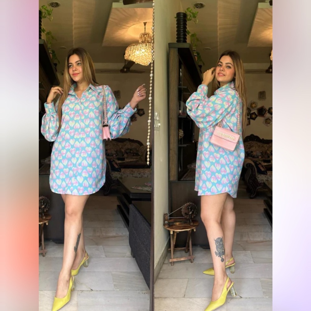 Stylish Blue and Pink Women's Dress heart pattern